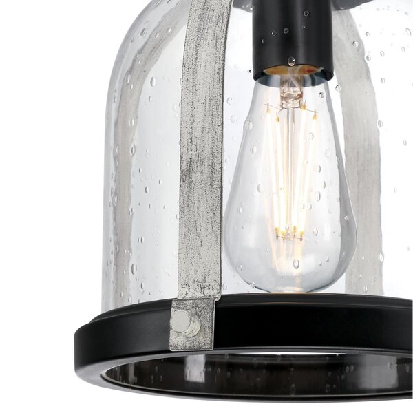 Pendant 60W Mini Cindy, Matte Black, Antique Ash Accents Clear Seeded Glass